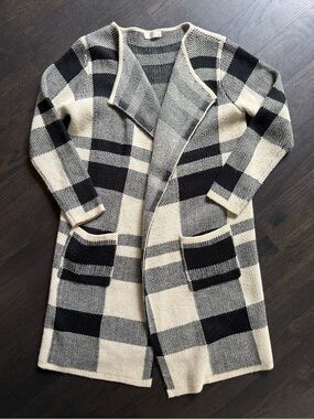 BLVD Buffalo plaid longline open sweater cardigan S/M